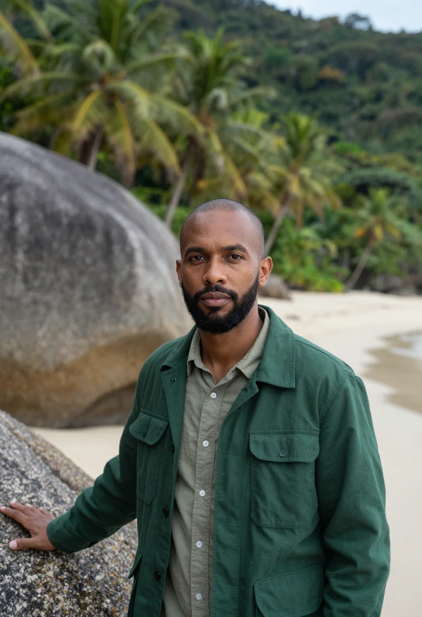 AI santa marta tayrona ecologist jungle green sample — portrait of a man, an ecologist in his late thirties with ri