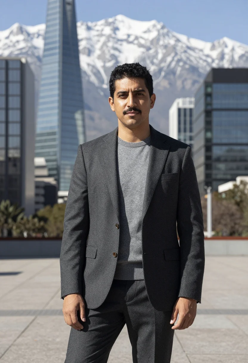 AI santiago chile banker andes glass grey sample — portrait of a man, a banker in his early fifties with warm t