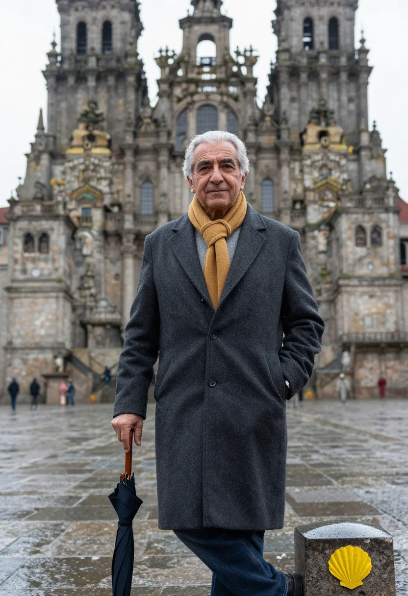 AI santiago professor granite scallop yellow sample — portrait of a man, of Portuguese descent, in his early sixti
