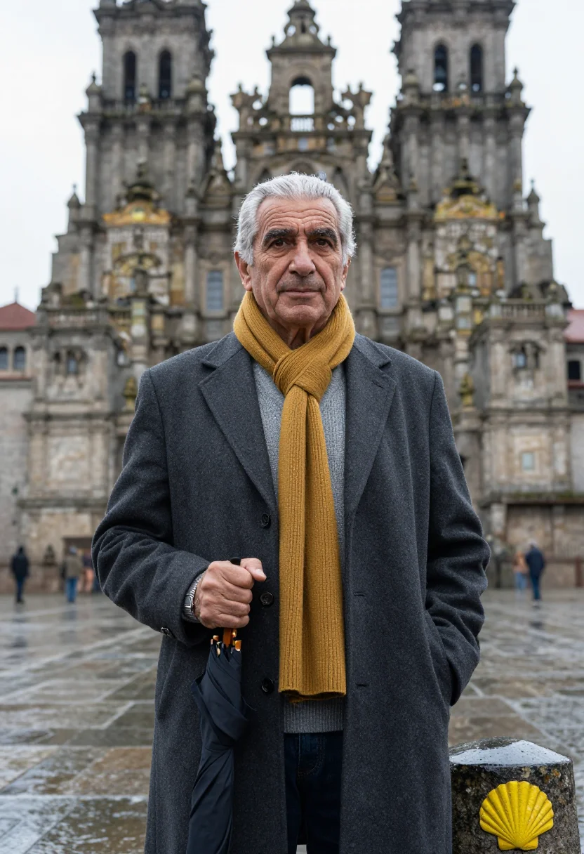 AI santiago professor granite scallop yellow sample — portrait of a man, of Portuguese descent, in his early sixti