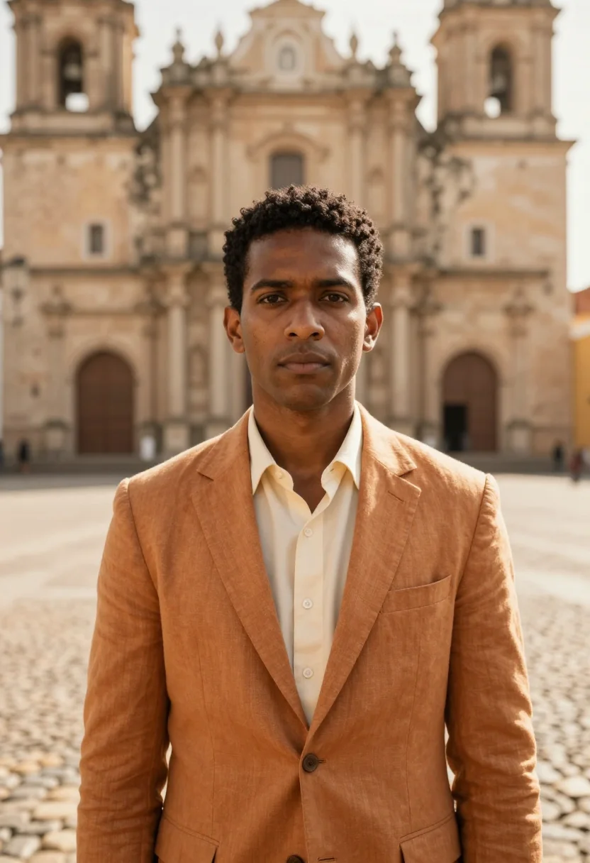 AI santo domingo historian coral stone ochre sample — portrait of a man, a Dominican historian in his early thirti