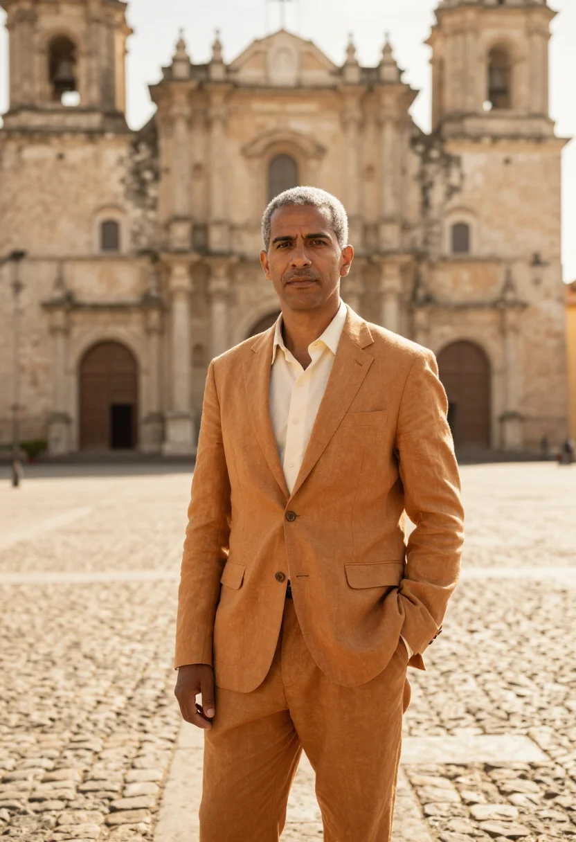 AI santo domingo historian coral stone ochre sample — portrait of a man, a Dominican historian in his early fiftie