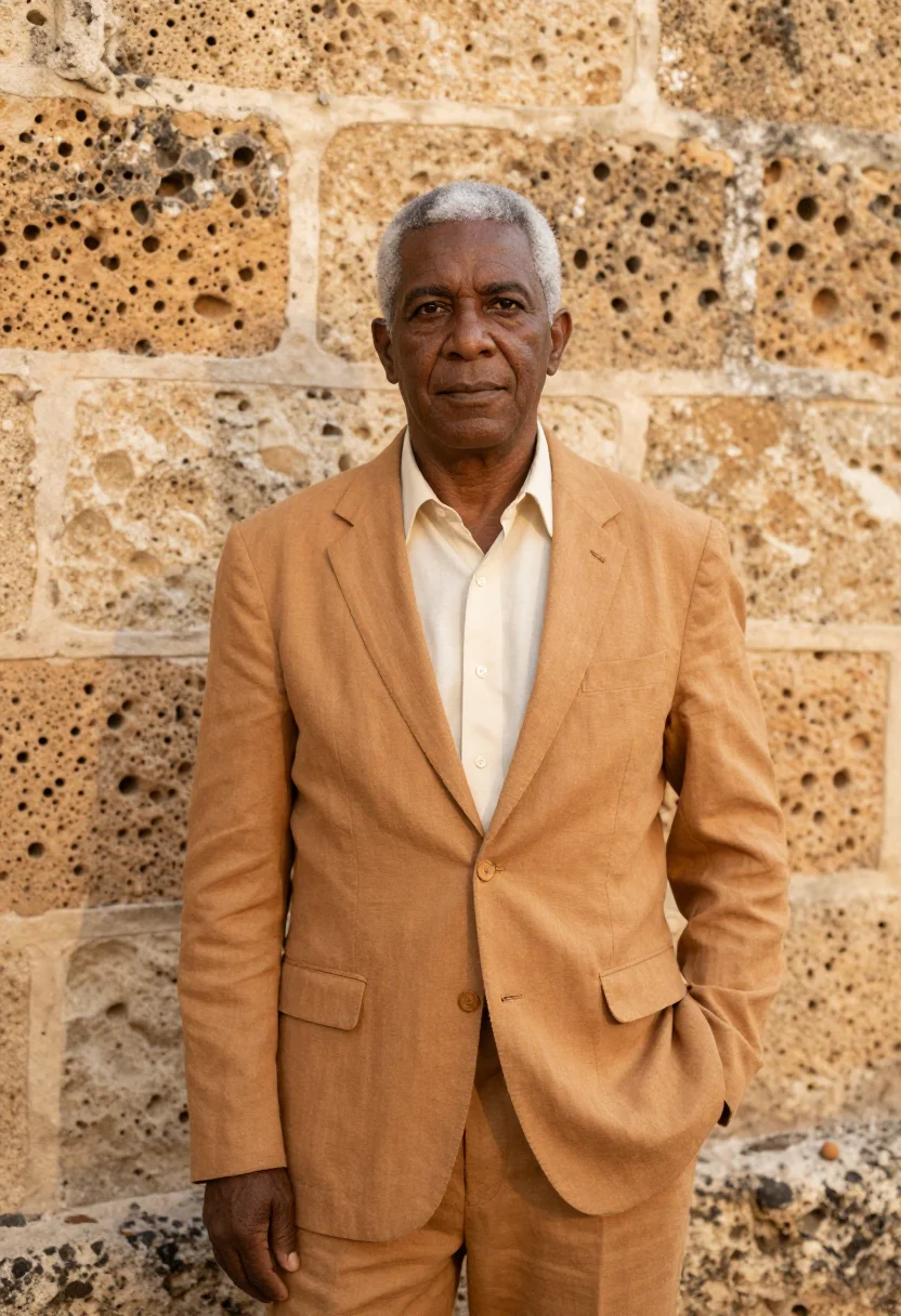 AI santo domingo historian coral stone ochre sample — portrait of a man, a Dominican historian in his mid-fifties