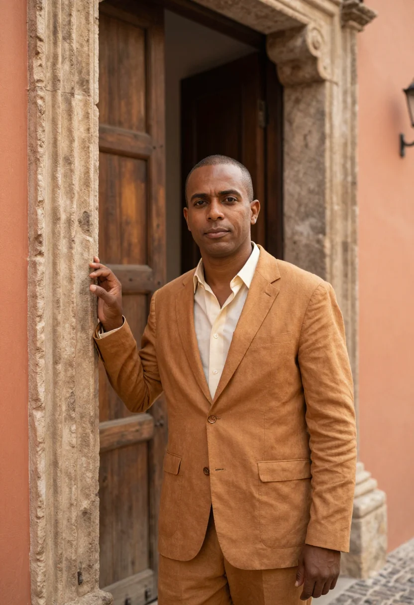 AI santo domingo historian coral stone ochre sample — portrait of a man, a Dominican historian in his mid-forties