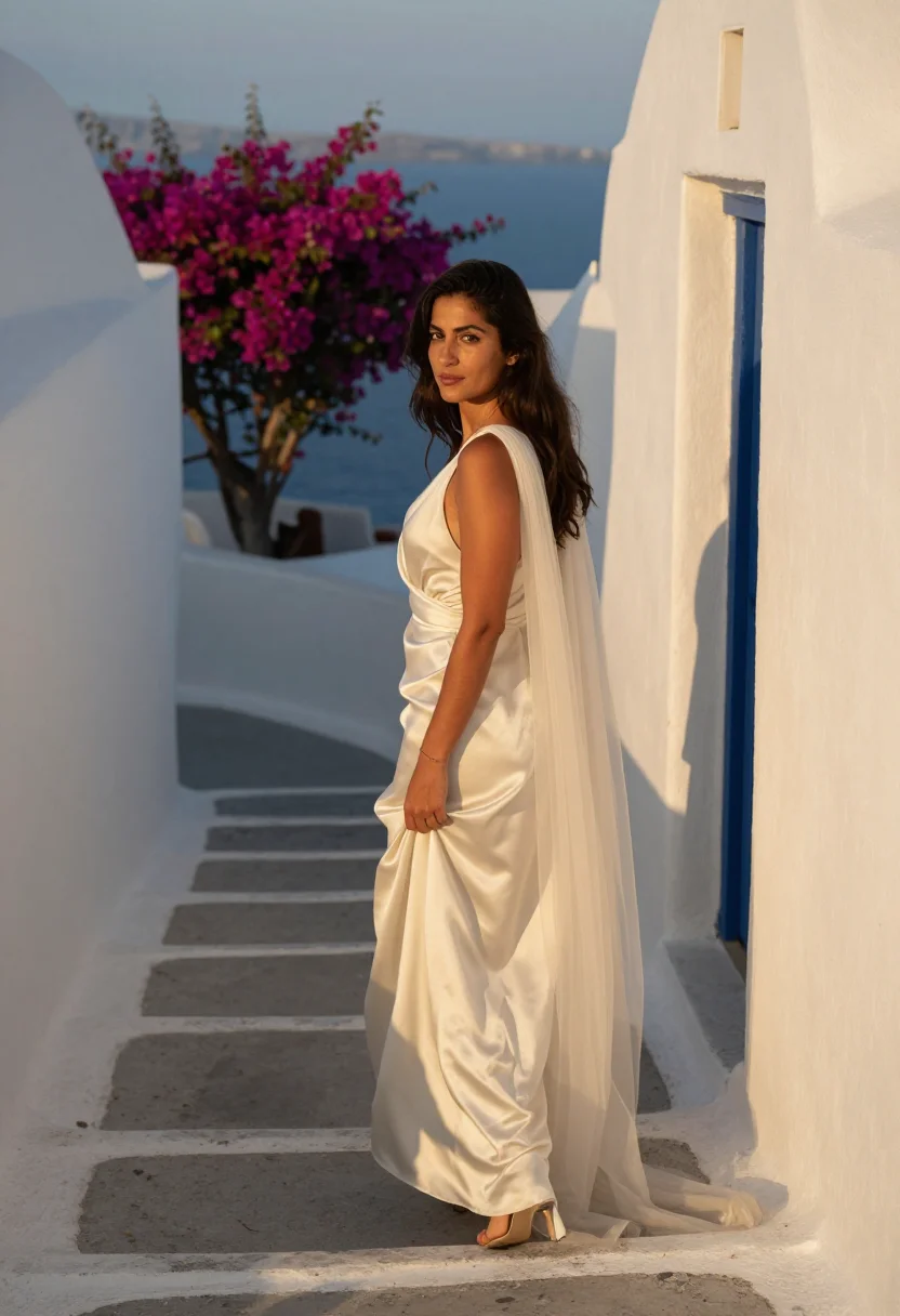 AI santorini bride sample — portrait of a woman, full-length portrait of a Mediterranean