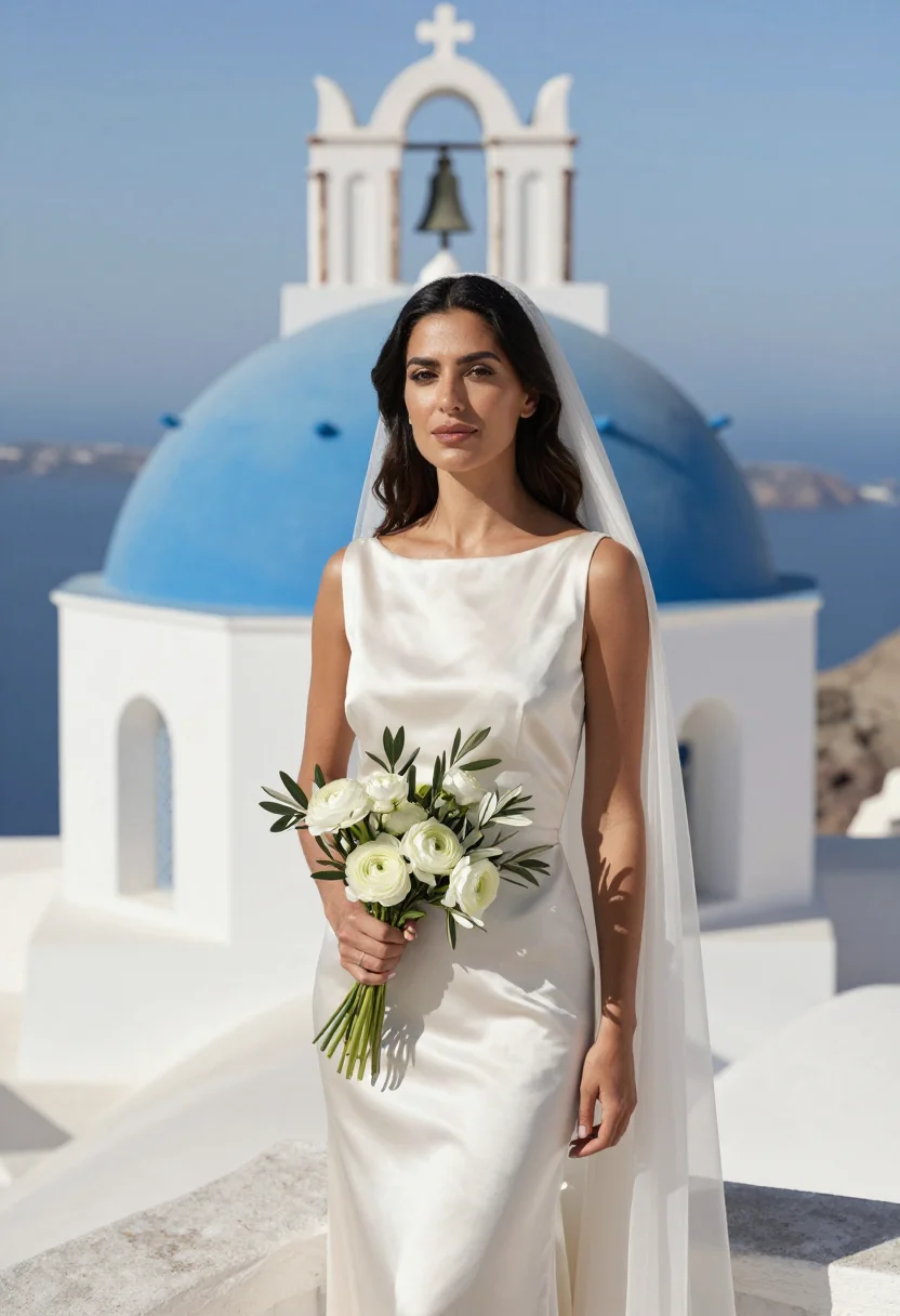 AI santorini bride sample — portrait of a woman, half-length portrait of a Mediterranean