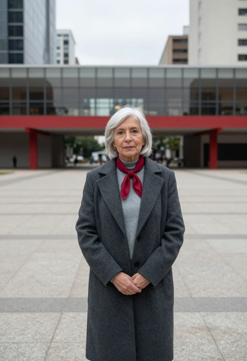 AI sao paulo art museum curator red beam sample — portrait of a woman, a curator in her early sixties of Itali