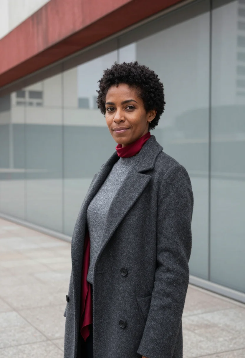 AI sao paulo art museum curator red beam sample — portrait of a woman, a curator in her late thirties of Afro-