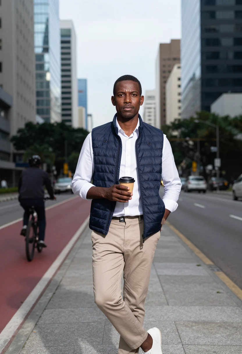 AI sao paulo faria lima sample — portrait of a man, waist-up portrait of an Afro-Brazilian ma