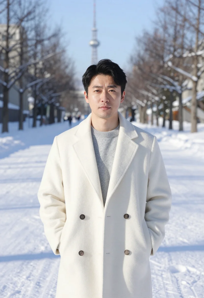 AI sapporo snow engineer ice white sample — portrait of a man, a Japanese civil engineer in his late thi