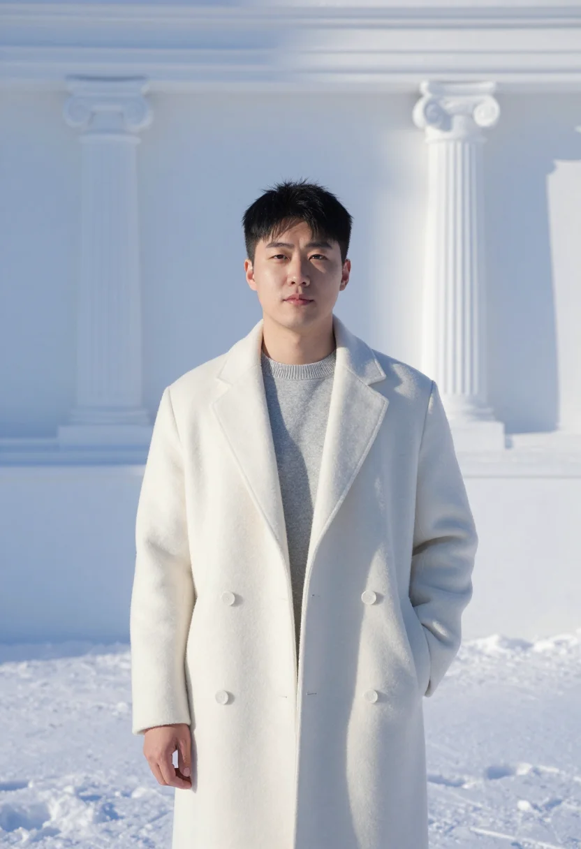 AI sapporo snow engineer ice white sample — portrait of a man, a Korean civil engineer in his early fort