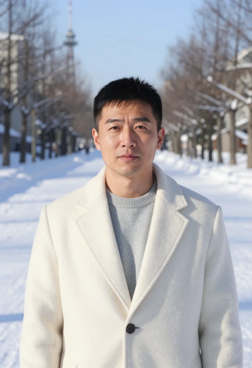 AI sapporo snow engineer ice white sample — portrait of a man, a Chinese civil engineer in his late fort