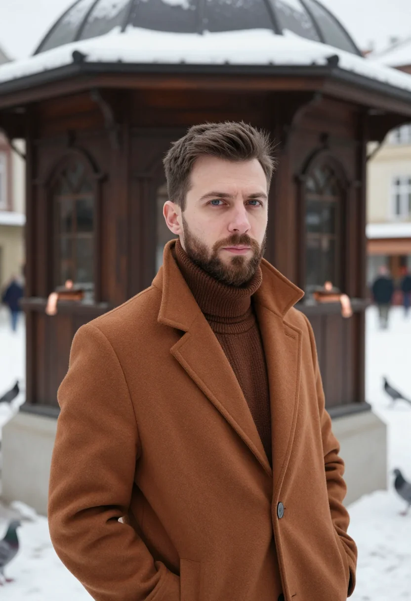 AI sarajevo bascarsija january copper sample — portrait of a man, framed tight, head and shoulders, a man i