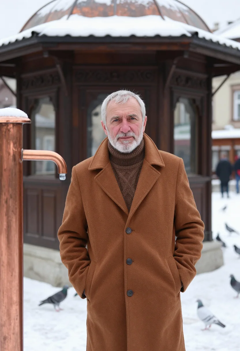 AI sarajevo bascarsija january copper sample — portrait of a man, framed half-length, a man in his sixties