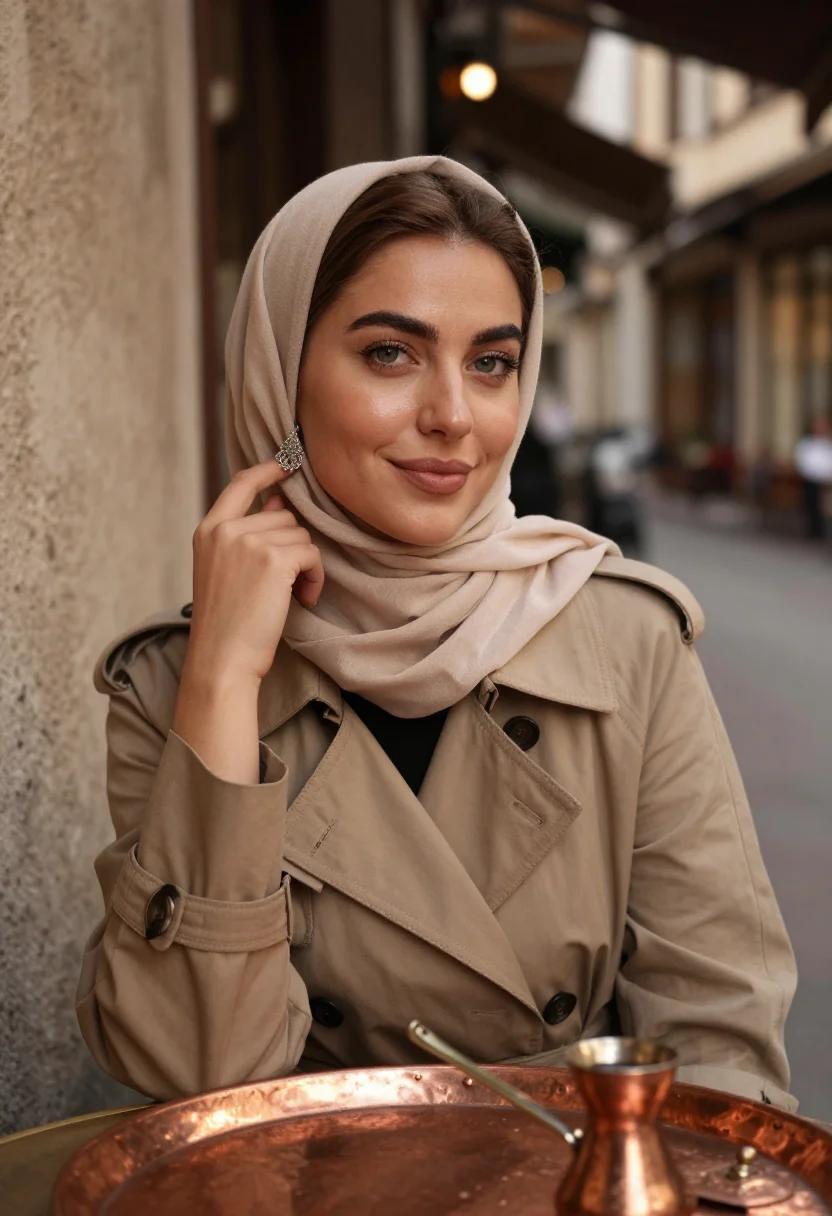 AI sarajevo modest sample — portrait of a woman, chest-up portrait of a Bosnian woman in