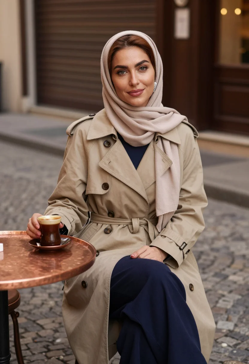 AI sarajevo modest sample — portrait of a woman, seated three-quarter-length portrait of