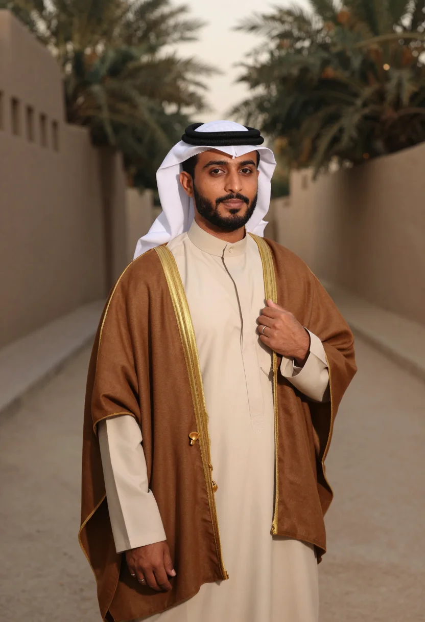 AI saudi thobe bisht sample — portrait of a man, chest-up portrait of a Gulf-Arab man in h
