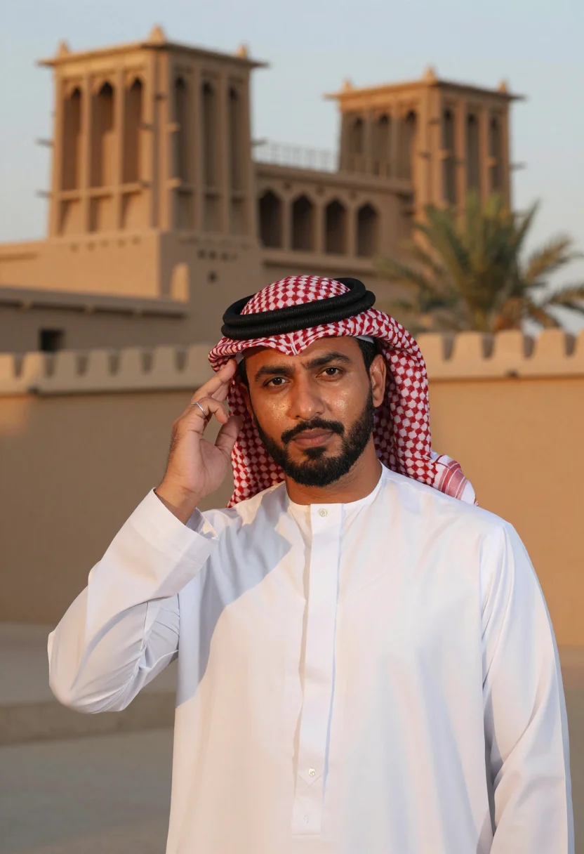 AI saudi thobe bisht sample — portrait of a man, chest-up portrait of a Gulf-Arab man in h