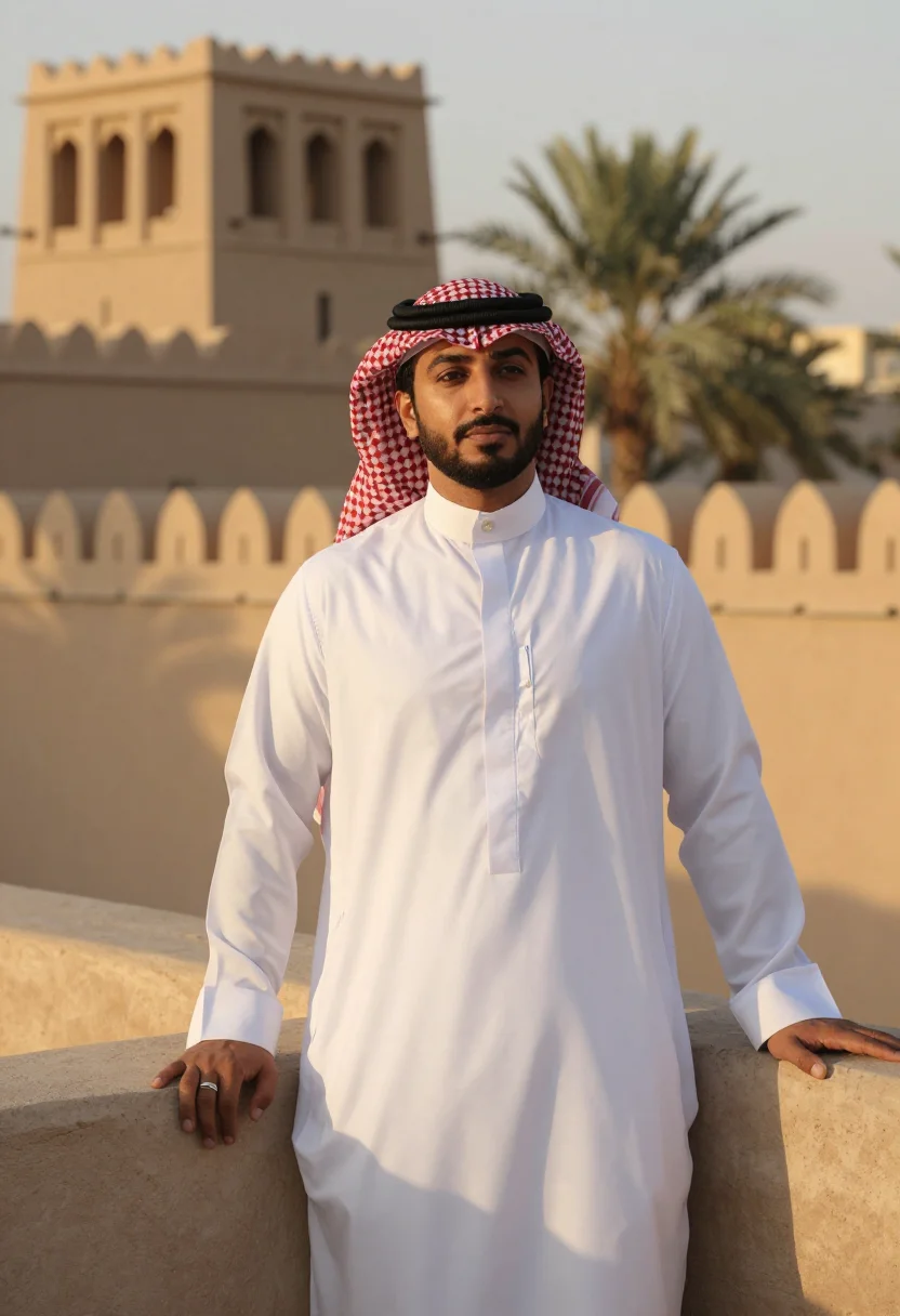 AI saudi thobe bisht sample — portrait of a man, half-length portrait of a Gulf-Arab man i