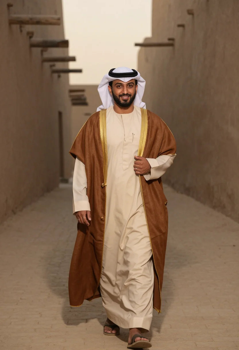 AI saudi thobe bisht sample — portrait of a man, three-quarter-length portrait of a Gulf-A