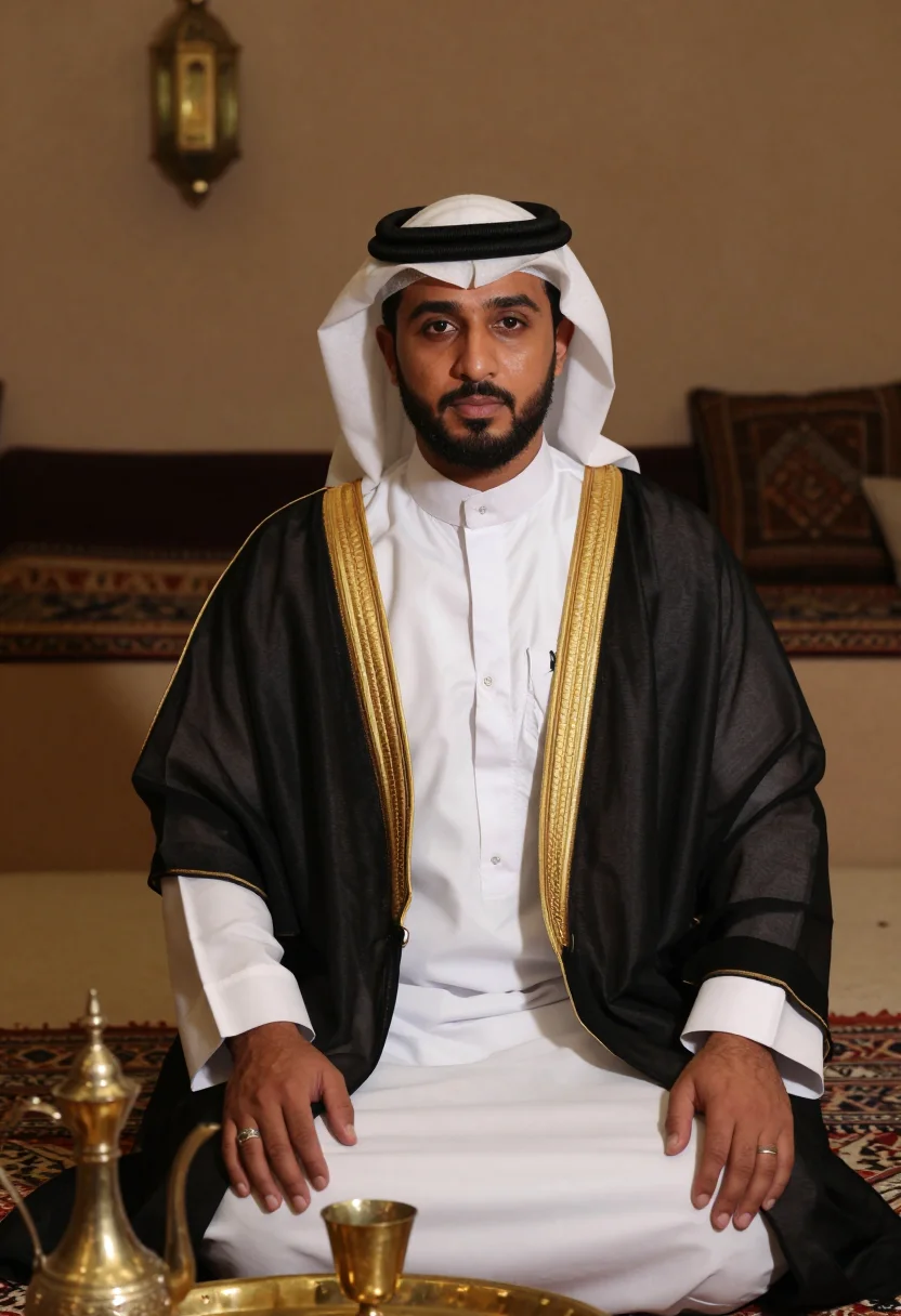 AI saudi thobe bisht sample — portrait of a man, chest-up portrait of a Gulf-Arab man in h
