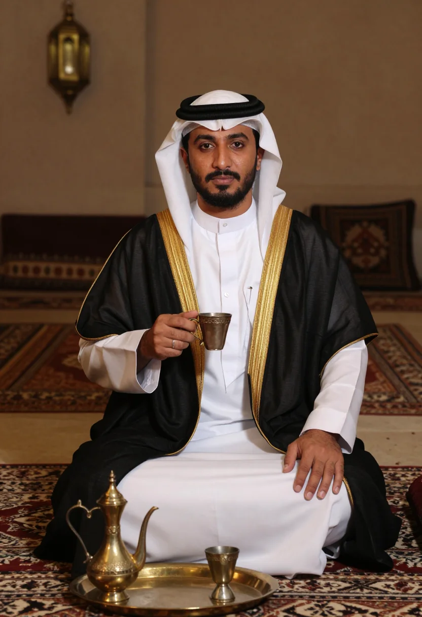AI saudi thobe bisht sample — portrait of a man, half-length portrait of a Gulf-Arab man i
