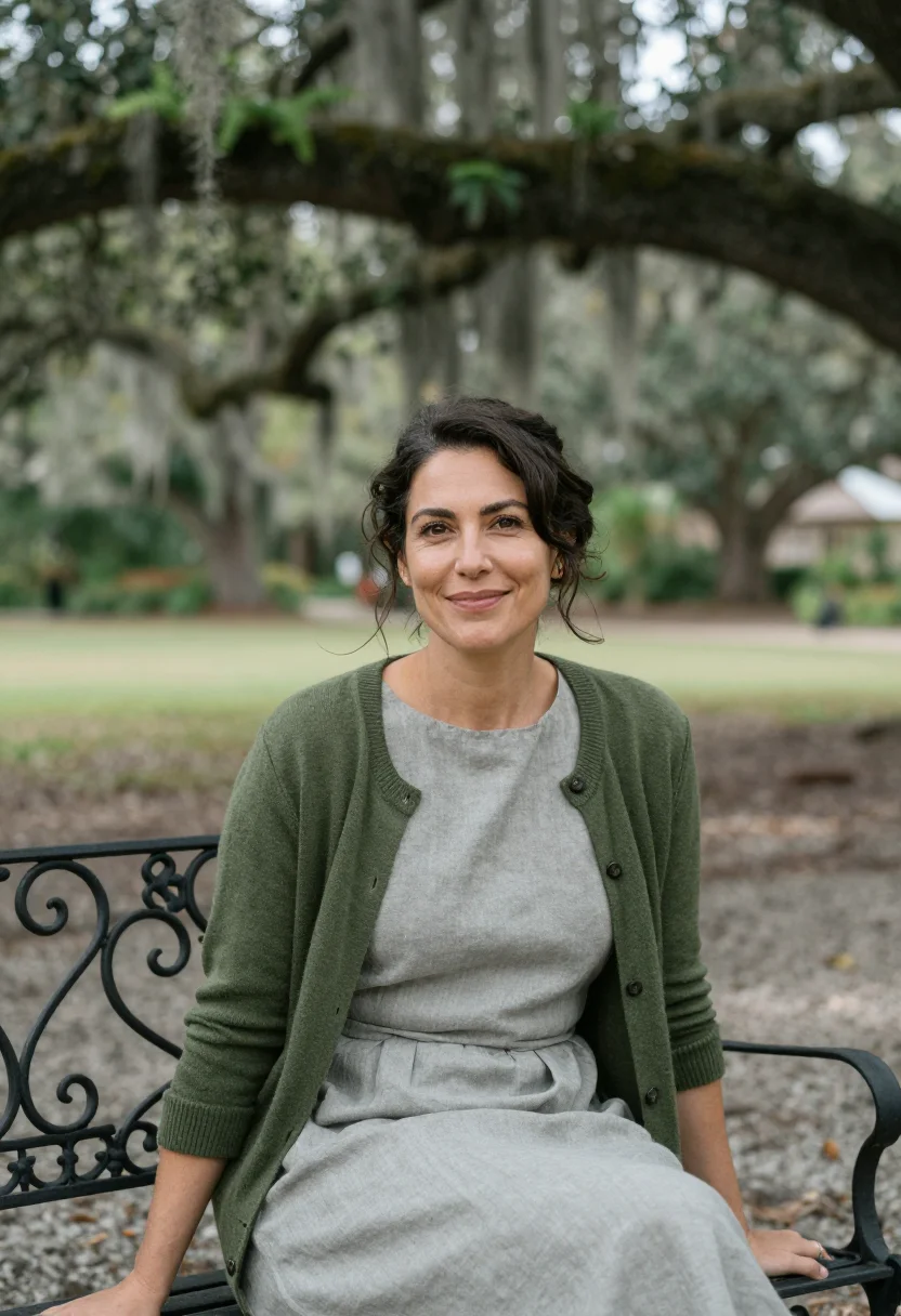 AI savannah art professor spanish moss sample — portrait of a woman, an art professor in her late thirties w