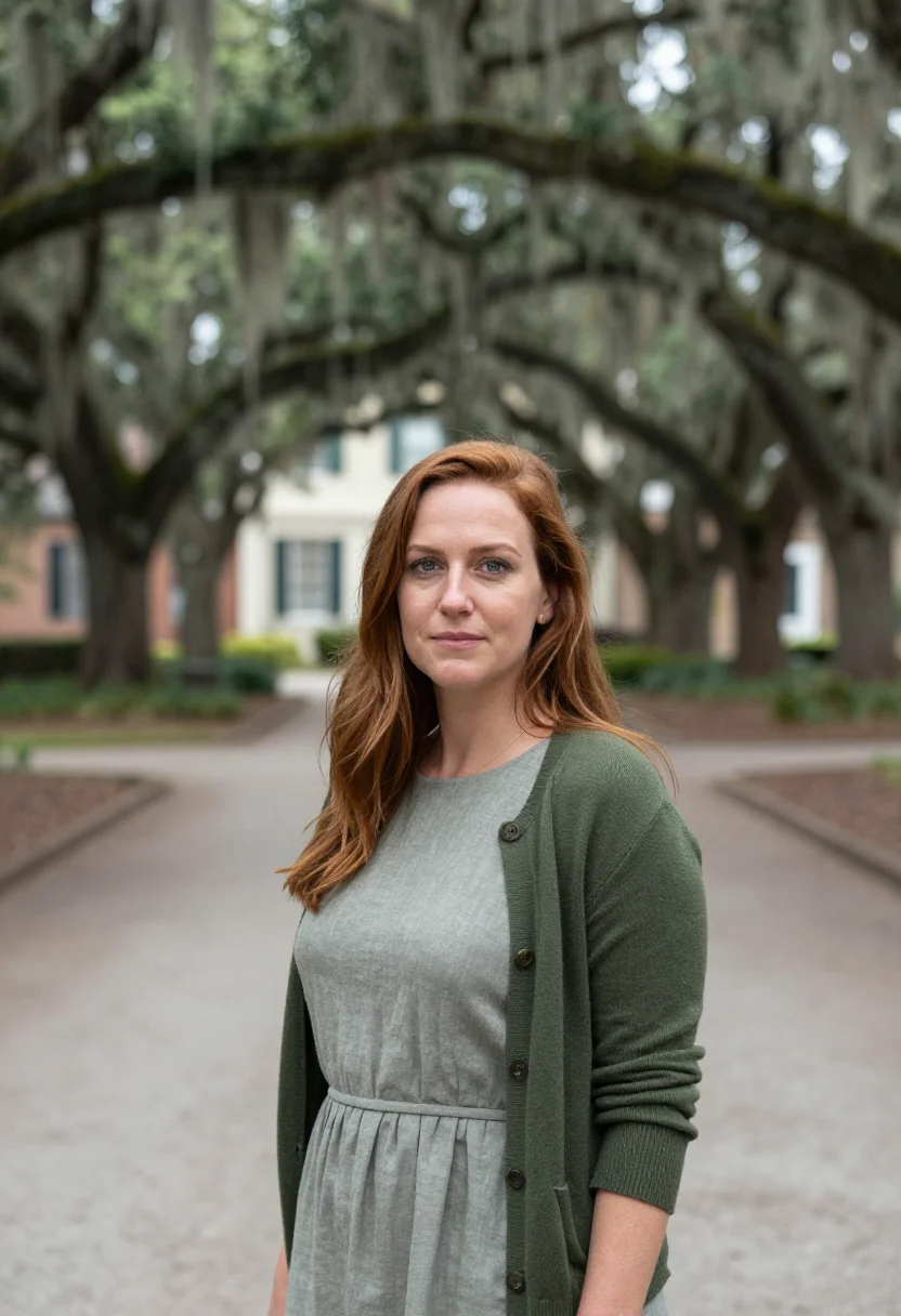 AI savannah art professor spanish moss sample — portrait of a woman, an art professor in her thirties with f
