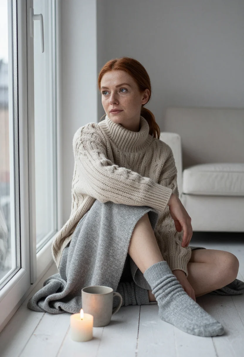 AI scandi apartment sample — portrait of a woman, chest-up photograph of a Northern-Europ