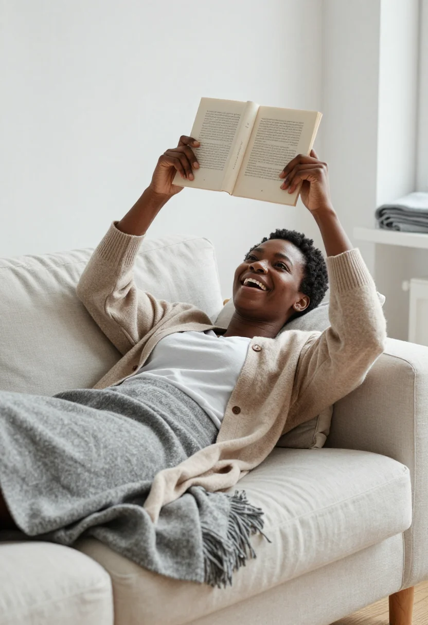 AI scandi apartment sample — portrait of a woman, half-length photograph of a Black woman
