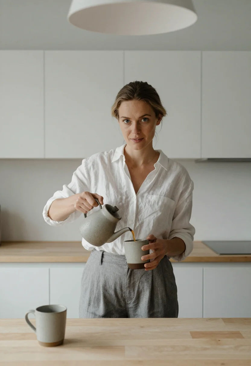 AI scandi apartment sample — portrait of a woman, half-length photograph of a Danish woma