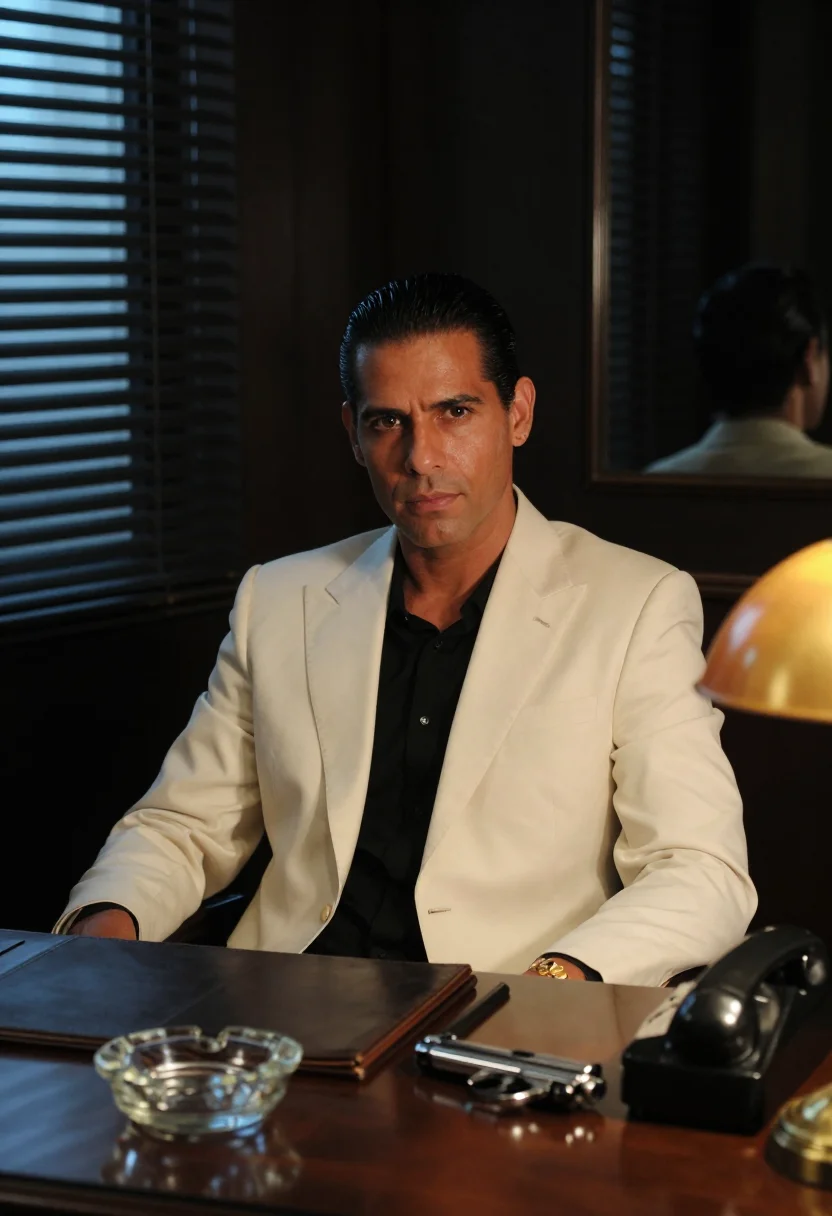 AI scarface miami sample — portrait of a man, seated portrait of a Cuban-American man i