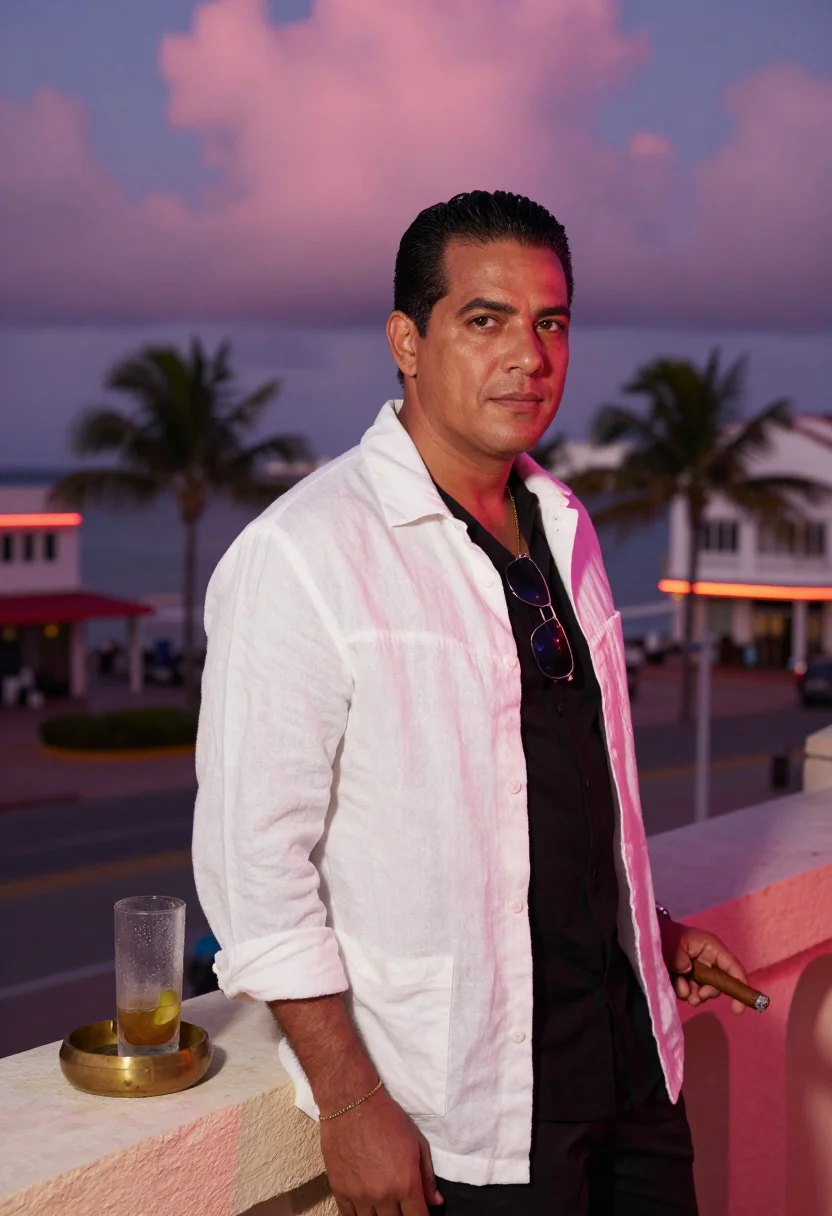AI scarface miami sample — portrait of a man, waist-up portrait of a Cuban-American man