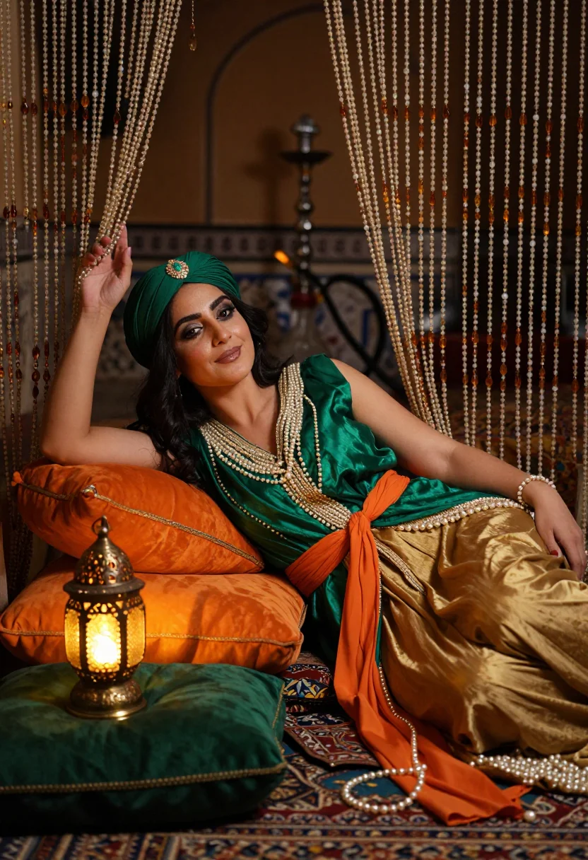 AI scheherazade conteuse sample — portrait of a woman, chest-up portrait of a Persian woman in