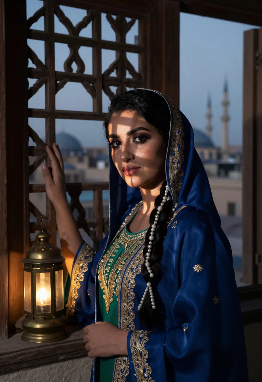 AI scheherazade conteuse sample — portrait of a woman, chest-up portrait of a Persian woman in
