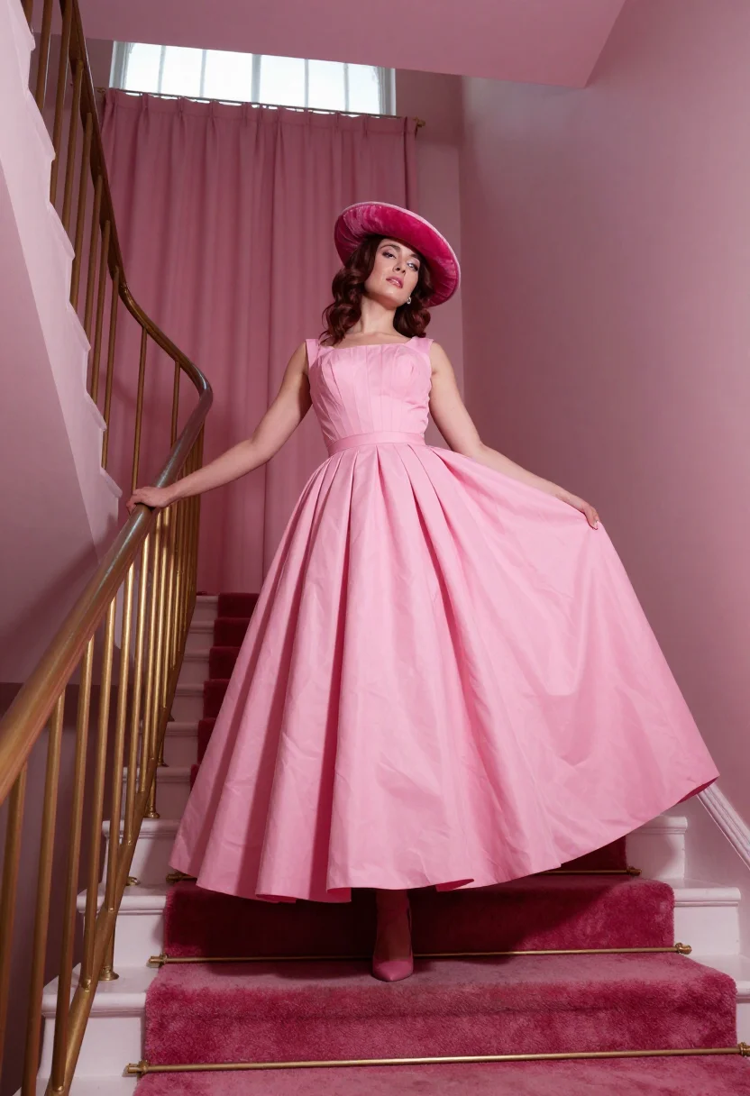 AI schiaparelli pink sample — portrait of a woman, a woman in her twenties with fair skin