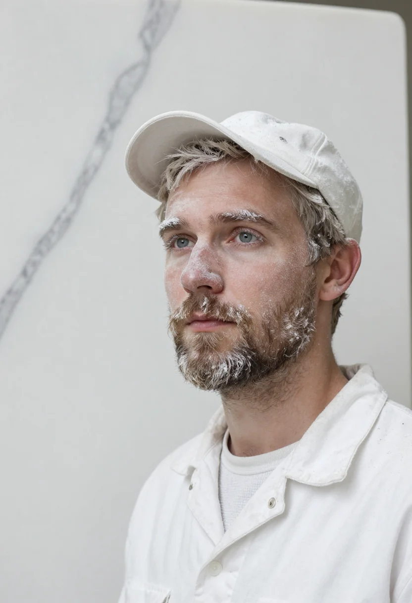 AI sculptor marble white sample — portrait of a man, framed head and shoulders, tighter, the b