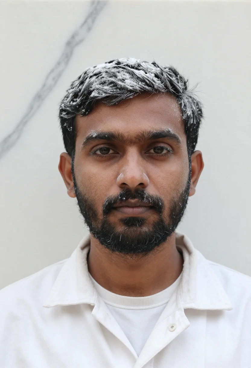 AI sculptor marble white sample — portrait of a man, framed tight on the head, the body close