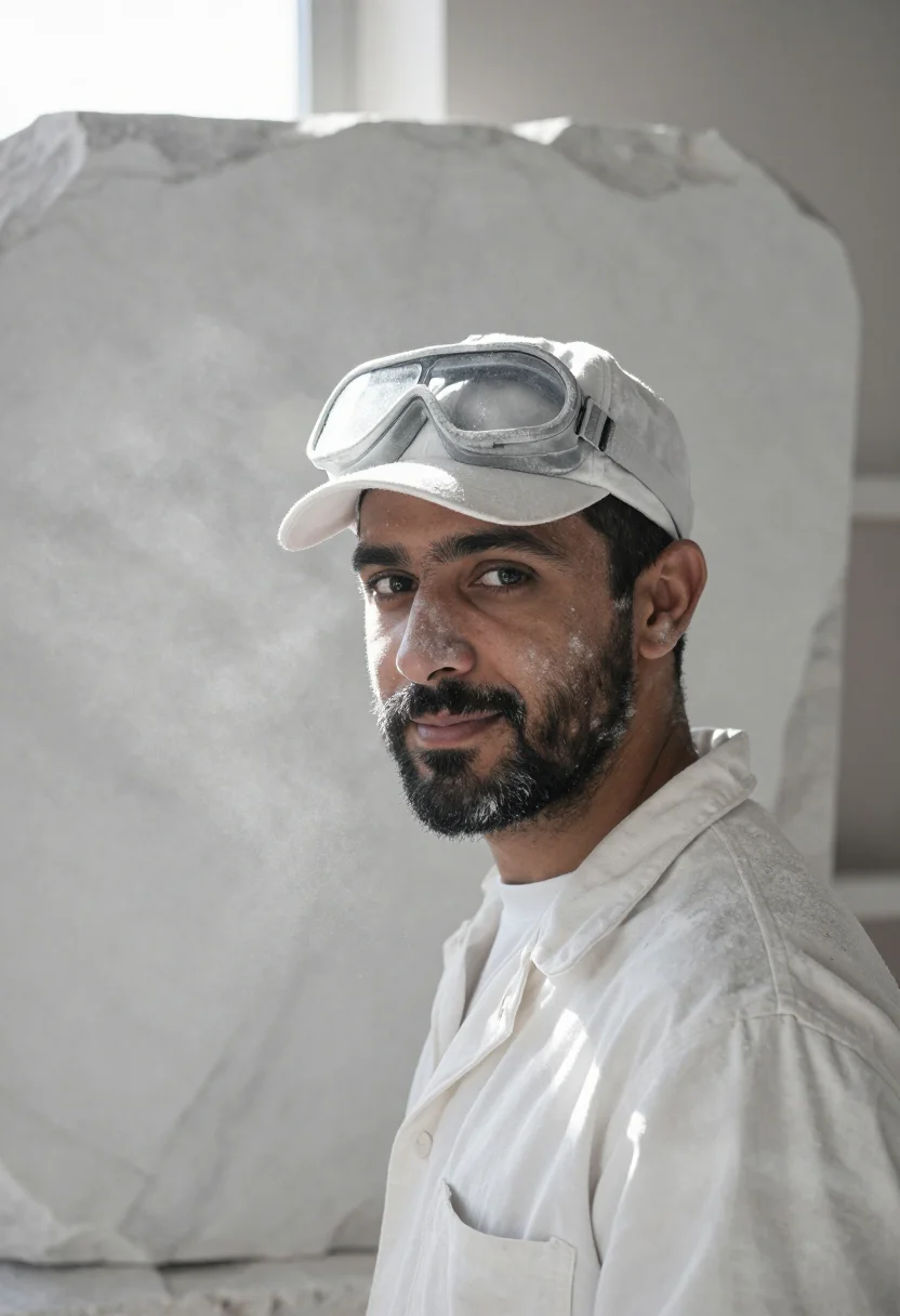 AI sculptor marble white sample — portrait of a man, framed head and shoulders, tighter, the b