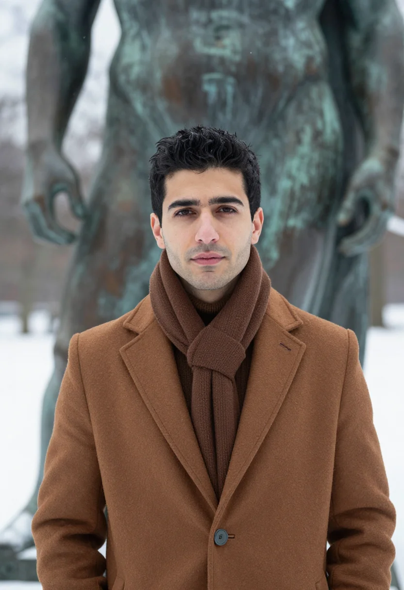 AI sculpture park bronze sample — portrait of a man, framed as a tight headshot from the crown