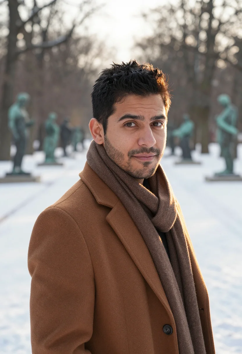 AI sculpture park bronze sample — portrait of a man, framed as a tight headshot from the crown