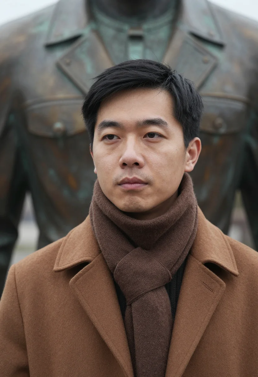 AI sculpture park bronze sample — portrait of a man, framed as a tight headshot from the crown