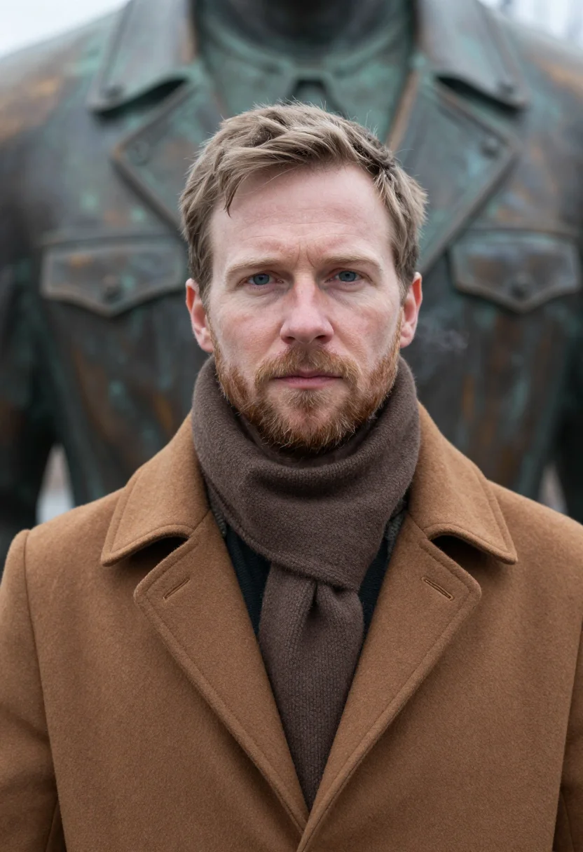 AI sculpture park bronze sample — portrait of a man, framed head and shoulders, tighter, the b