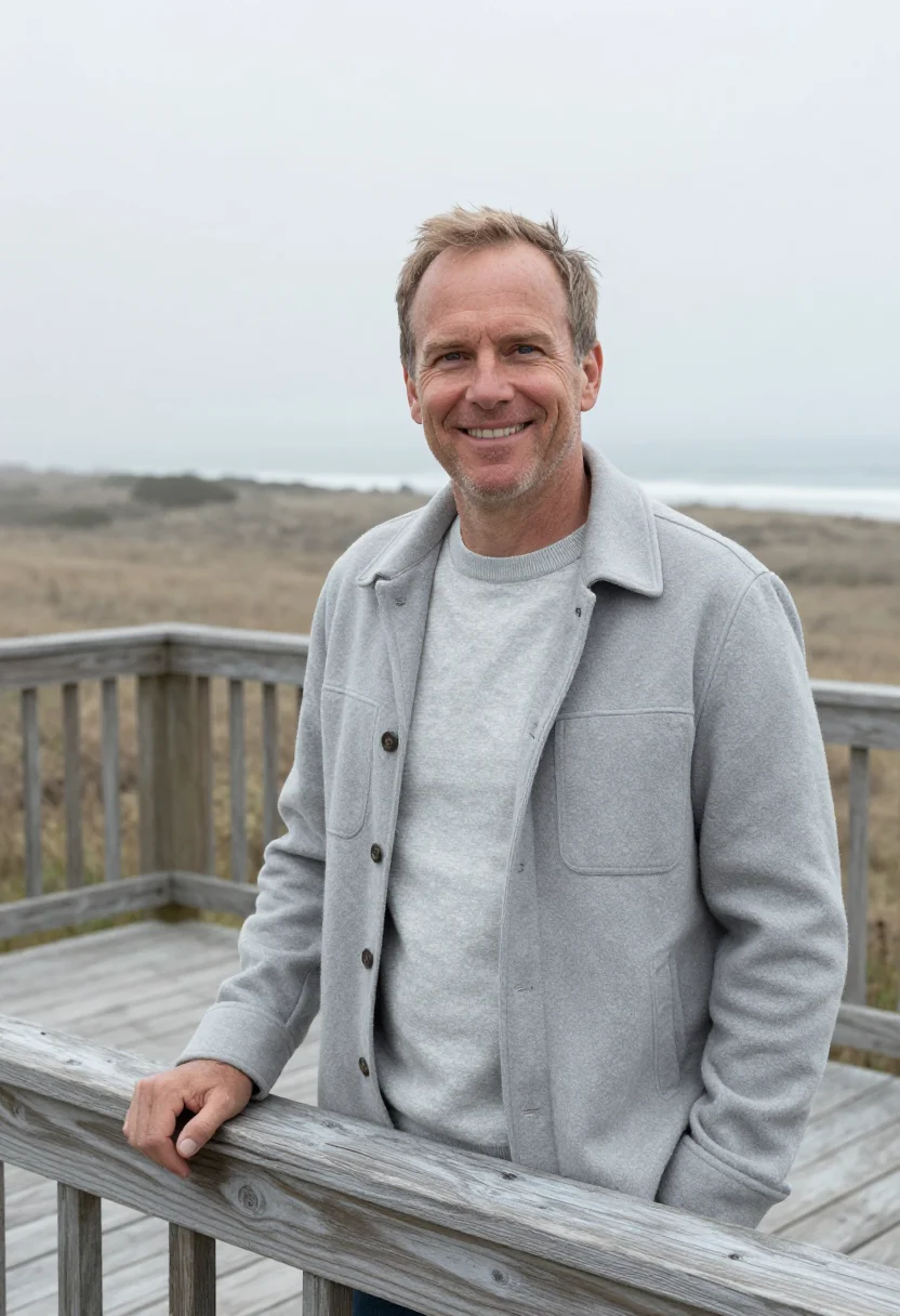AI sea ranch realtor meadow silver sample — portrait of a man, in his early fifties, with ruddy fair ski