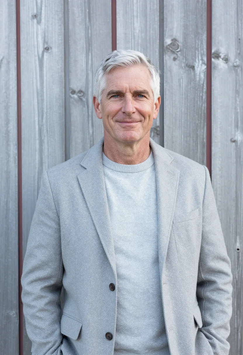 AI sea ranch realtor meadow silver sample — portrait of a man, in his late fifties, with weathered fair