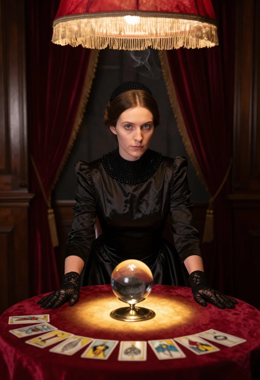 AI seance parlour sample — portrait of a woman, half-length three-quarter portrait of a