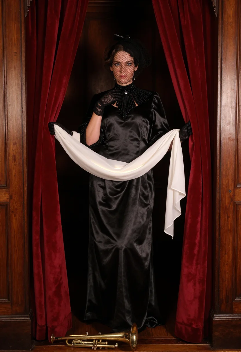 AI seance parlour sample — portrait of a woman, knee-length frontal portrait of a woman
