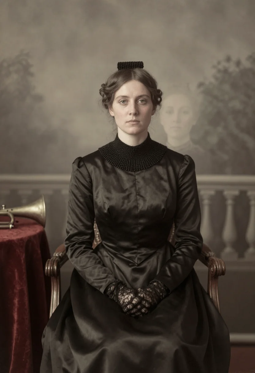 AI seance parlour sample — portrait of a woman, tight chest-up frontal portrait of a wo