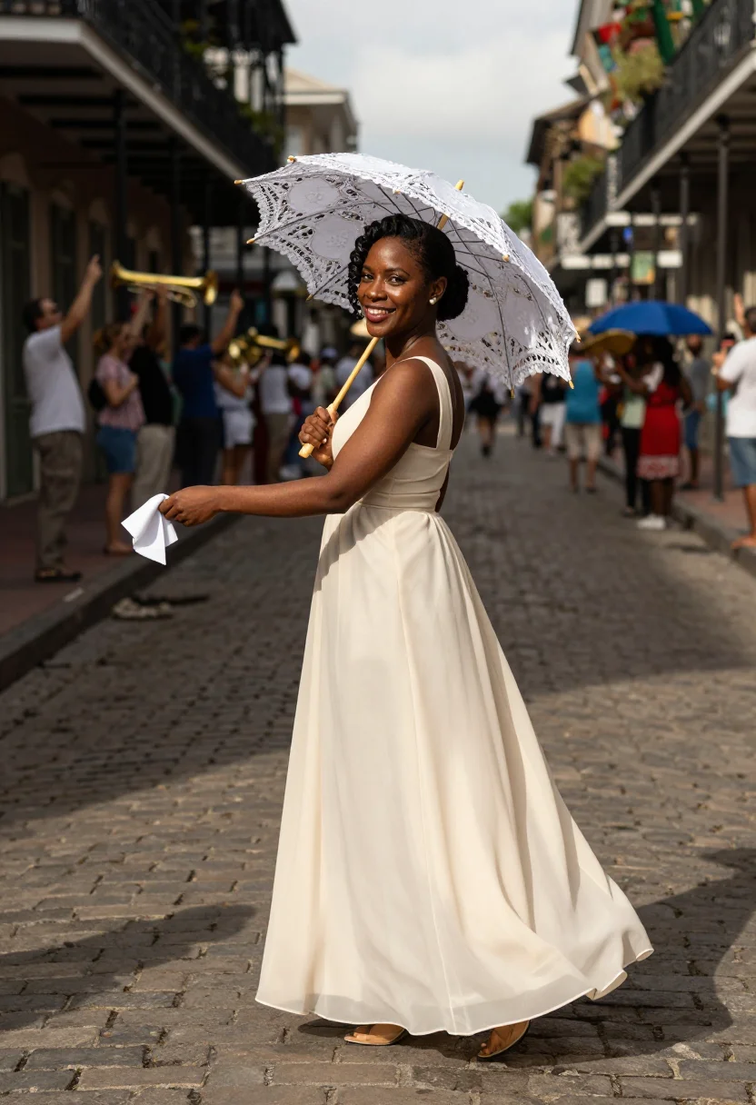 AI second line bride sample — portrait of a woman, full-length portrait of an African-Amer