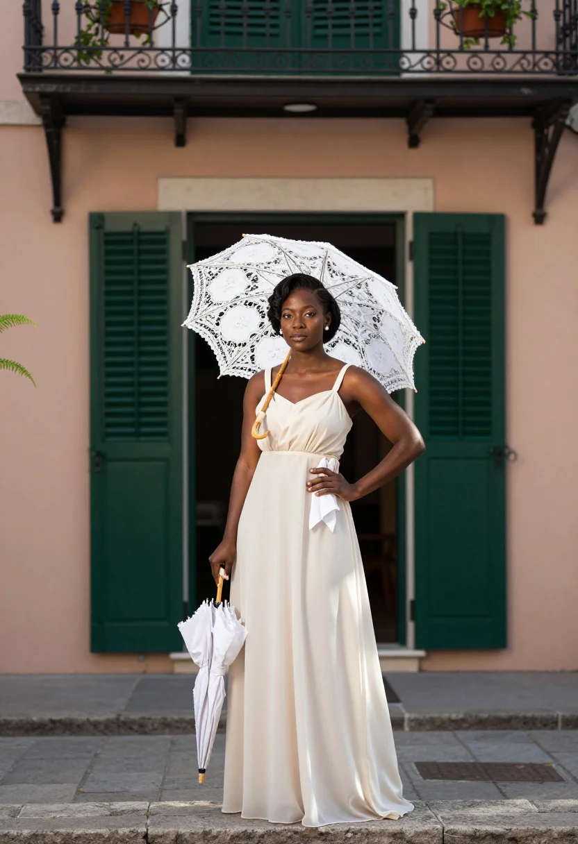 AI second line bride sample — portrait of a woman, full-length portrait of an African-Amer